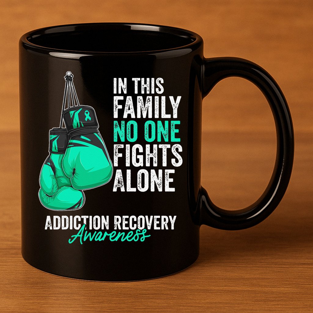 Addiction Recovery Awareness Month Gloves Teal Ribbon 11oz C Handle Ceramic Mug