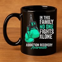 Addiction Recovery Awareness Month Gloves Teal Ribbon 11oz C Handle Ceramic Mug