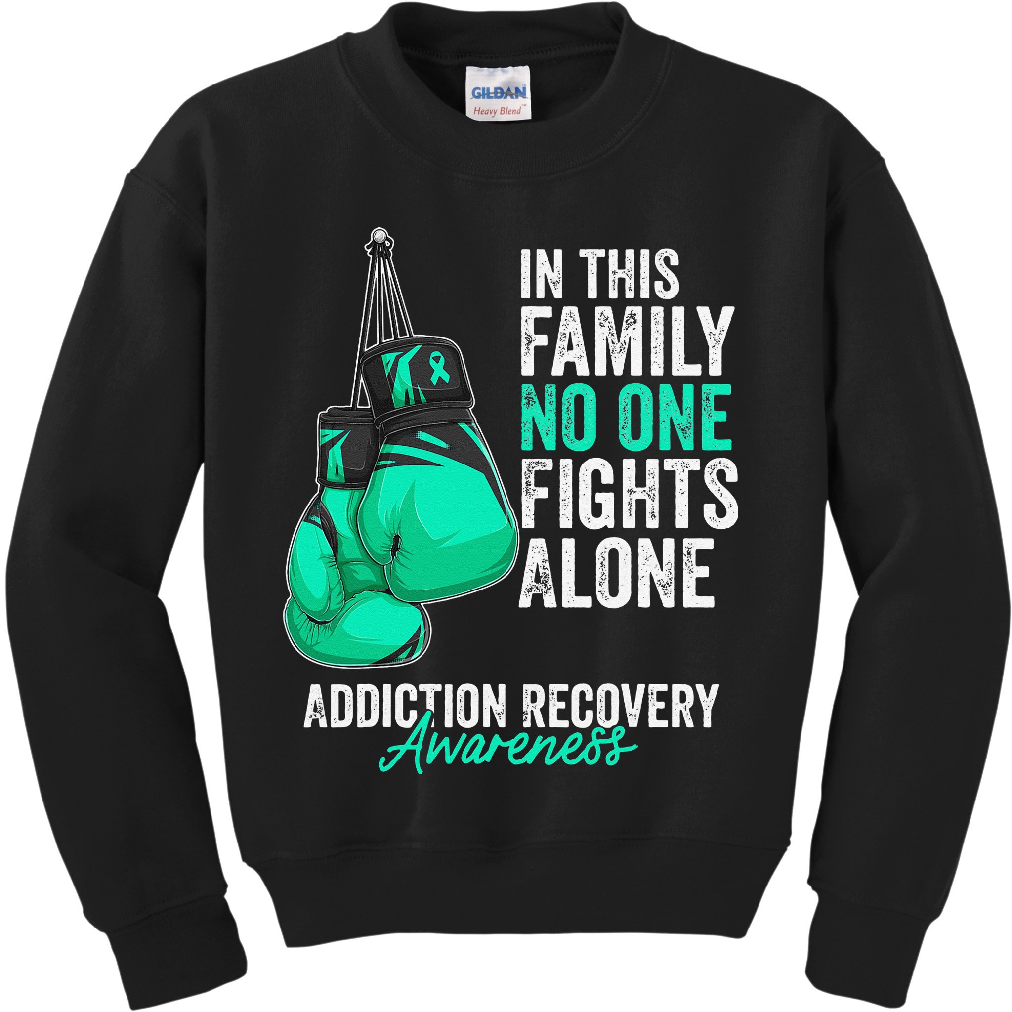 Addiction Recovery Awareness Month Gloves Teal Ribbon Kids Sweatshirt