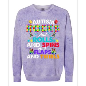 Autism Rocks And Rolls Funny Autism Awareness Month Colorblast Crewneck Sweatshirt