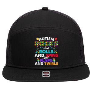 Autism Rocks And Rolls Funny Autism Awareness Month 7 Panel Mesh Trucker Snapback Hat