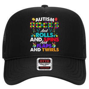 Autism Rocks And Rolls Funny Autism Awareness Month High Crown Mesh Back Trucker Hat