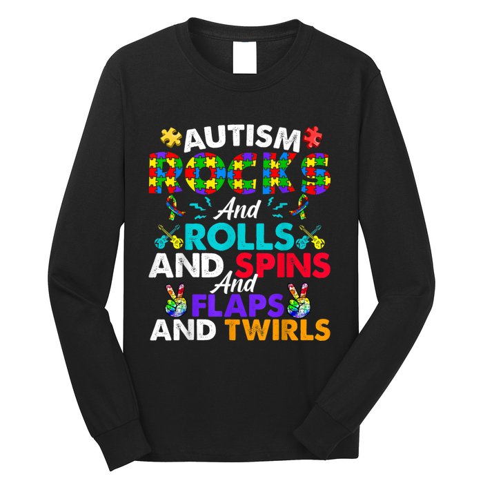 Autism Rocks And Rolls Funny Autism Awareness Month Long Sleeve Shirt