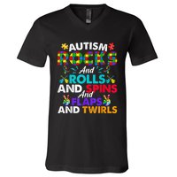 Autism Rocks And Rolls Funny Autism Awareness Month V-Neck T-Shirt