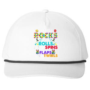 Autism Rocks And Rolls Funny Autism Awareness Month Snapback Five-Panel Rope Hat