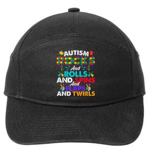 Autism Rocks And Rolls Funny Autism Awareness Month 7-Panel Snapback Hat