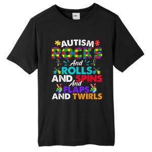 Autism Rocks And Rolls Funny Autism Awareness Month Tall Fusion ChromaSoft Performance T-Shirt