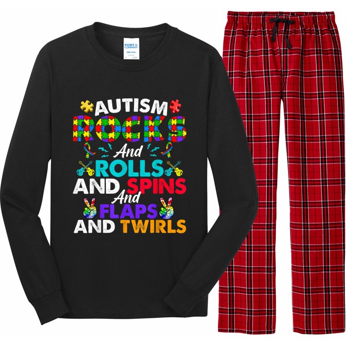 Autism Rocks And Rolls Funny Autism Awareness Month Long Sleeve Pajama Set