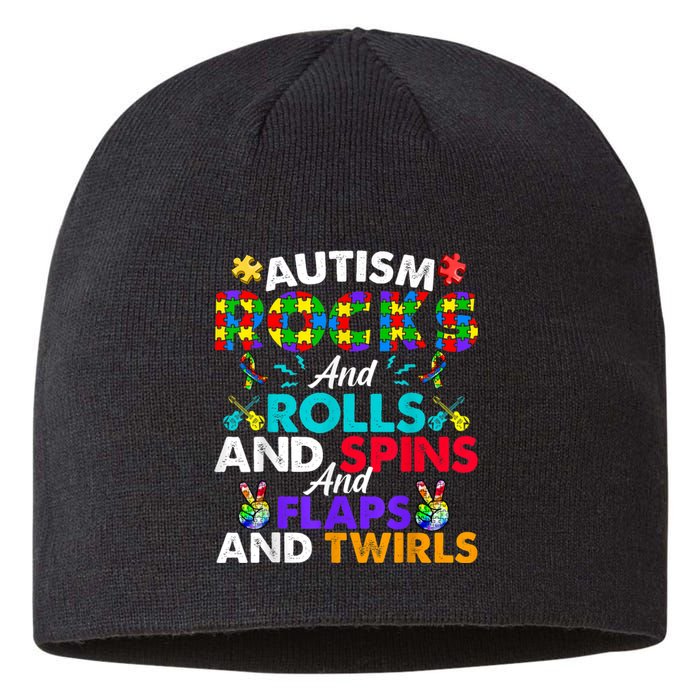 Autism Rocks And Rolls Funny Autism Awareness Month Sustainable Beanie