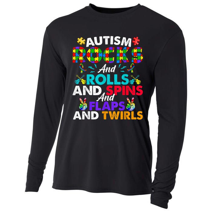 Autism Rocks And Rolls Funny Autism Awareness Month Cooling Performance Long Sleeve Crew