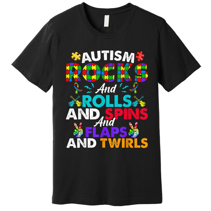 Autism Rocks And Rolls Funny Autism Awareness Month Premium T-Shirt