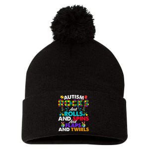 Autism Rocks And Rolls Funny Autism Awareness Month Pom Pom 12in Knit Beanie