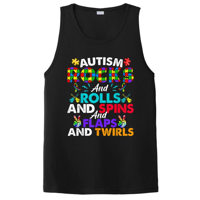 Autism Rocks And Rolls Funny Autism Awareness Month PosiCharge Competitor Tank