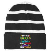 Autism Rocks And Rolls Funny Autism Awareness Month Striped Beanie with Solid Band