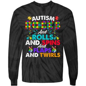 Autism Rocks And Rolls Funny Autism Awareness Month Tie-Dye Long Sleeve Shirt