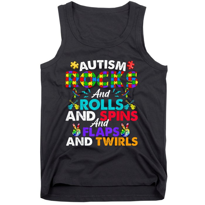 Autism Rocks And Rolls Funny Autism Awareness Month Tank Top