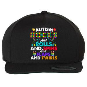 Autism Rocks And Rolls Funny Autism Awareness Month Wool Snapback Cap