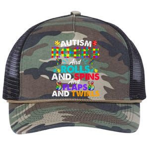 Autism Rocks And Rolls Funny Autism Awareness Month Retro Rope Trucker Hat Cap