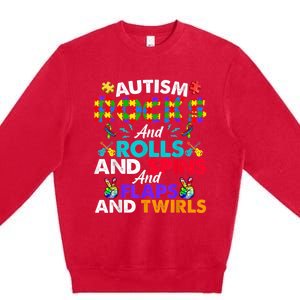 Autism Rocks And Rolls Funny Autism Awareness Month Premium Crewneck Sweatshirt