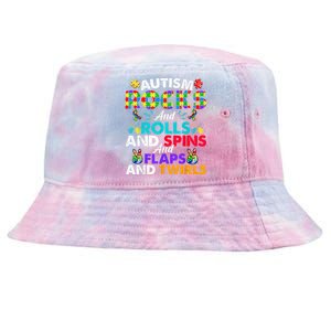 Autism Rocks And Rolls Funny Autism Awareness Month Tie-Dyed Bucket Hat