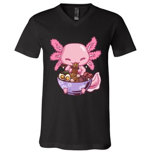 Axolotl Ramen Anime Kawaii Eating V-Neck T-Shirt