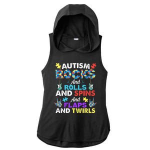 Autism Rocks And Rolls And Spins And Flaps And Twists Ladies PosiCharge Tri-Blend Wicking Draft Hoodie Tank