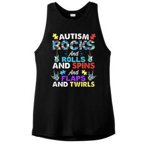 Autism Rocks And Rolls And Spins And Flaps And Twists Ladies PosiCharge Tri-Blend Wicking Tank