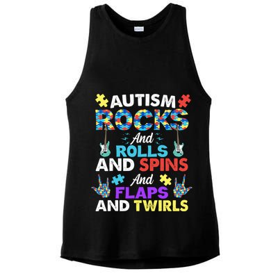Autism Rocks And Rolls And Spins And Flaps And Twists Ladies PosiCharge Tri-Blend Wicking Tank