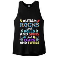 Autism Rocks And Rolls And Spins And Flaps And Twists Ladies PosiCharge Tri-Blend Wicking Tank