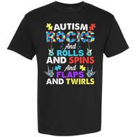 Autism Rocks And Rolls And Spins And Flaps And Twists Garment-Dyed Heavyweight T-Shirt
