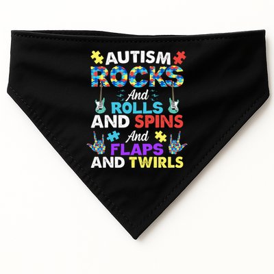 Autism Rocks And Rolls And Spins And Flaps And Twists USA-Made Doggie Bandana