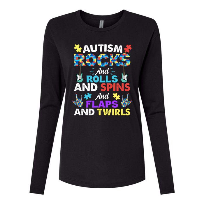 Autism Rocks And Rolls And Spins And Flaps And Twists Womens Cotton Relaxed Long Sleeve T-Shirt