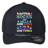 Autism Rocks And Rolls And Spins And Flaps And Twists Flexfit Unipanel Trucker Cap