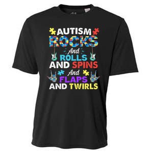 Autism Rocks And Rolls And Spins And Flaps And Twists Cooling Performance Crew T-Shirt