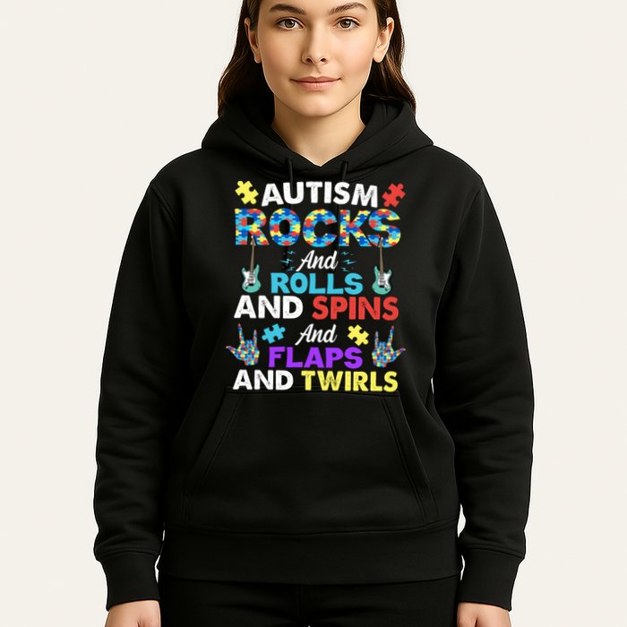 Autism Rocks And Rolls And Spins And Flaps And Twists Hoodie