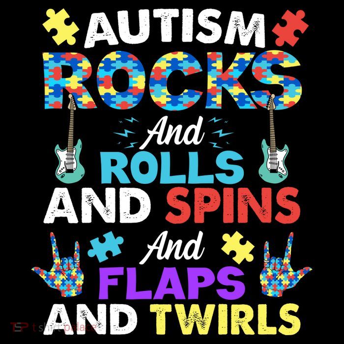 Autism Rocks And Rolls And Spins And Flaps And Twists Full-Length Apron With Pockets