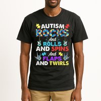Autism Rocks And Rolls And Spins And Flaps And Twists Tall T-Shirt