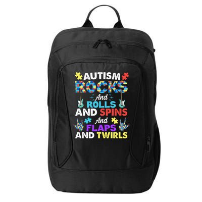 Autism Rocks And Rolls And Spins And Flaps And Twists City Backpack