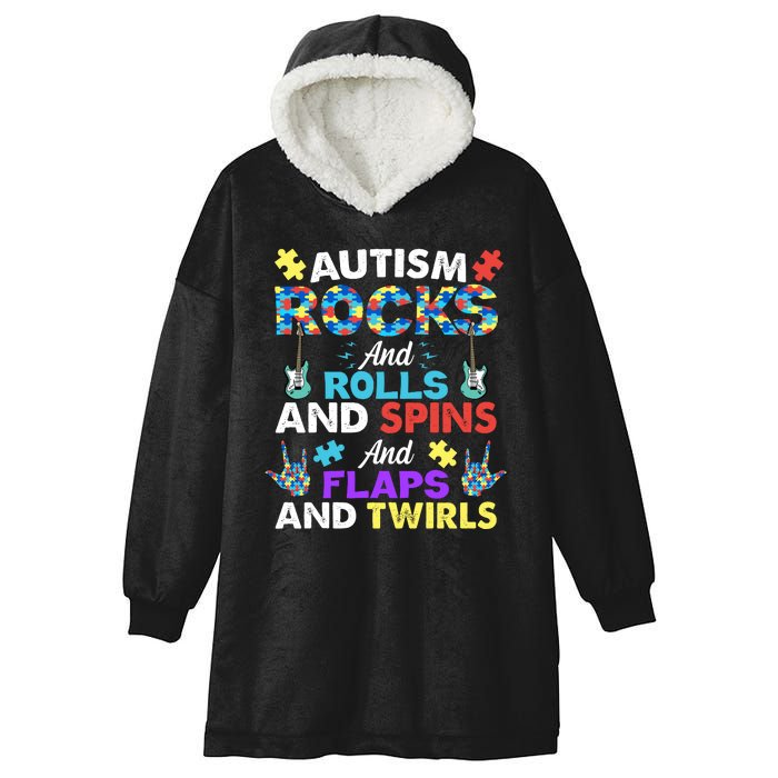 Autism Rocks And Rolls And Spins And Flaps And Twists Hooded Wearable Blanket