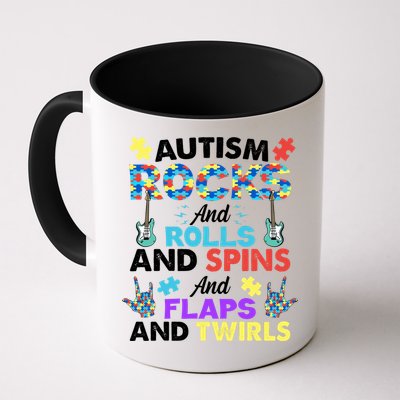 Autism Rocks And Rolls And Spins And Flaps And Twists Mug