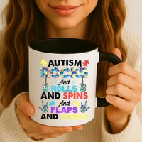 Autism Rocks And Rolls And Spins And Flaps And Twists Mug