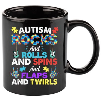 Autism Rocks And Rolls And Spins And Flaps And Twists 11oz C Handle Ceramic Mug