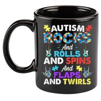Autism Rocks And Rolls And Spins And Flaps And Twists 11oz C Handle Ceramic Mug