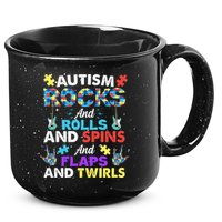 Autism Rocks And Rolls And Spins And Flaps And Twists 15oz Campfire Ceramic Mug