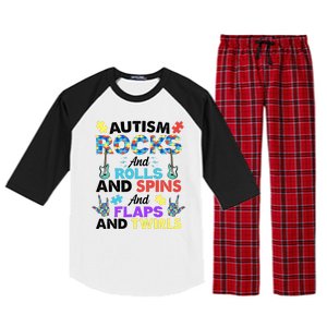 Autism Rocks And Rolls And Spins And Flaps And Twists Raglan Sleeve Pajama Set