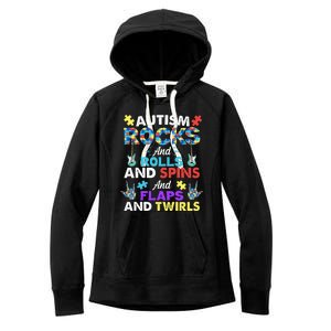 Autism Rocks And Rolls And Spins And Flaps And Twists Women's Fleece Hoodie