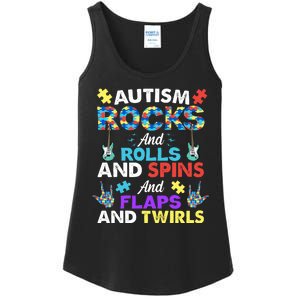 Autism Rocks And Rolls And Spins And Flaps And Twists Ladies Essential Tank