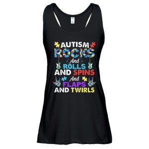 Autism Rocks And Rolls And Spins And Flaps And Twists Ladies Essential Flowy Tank