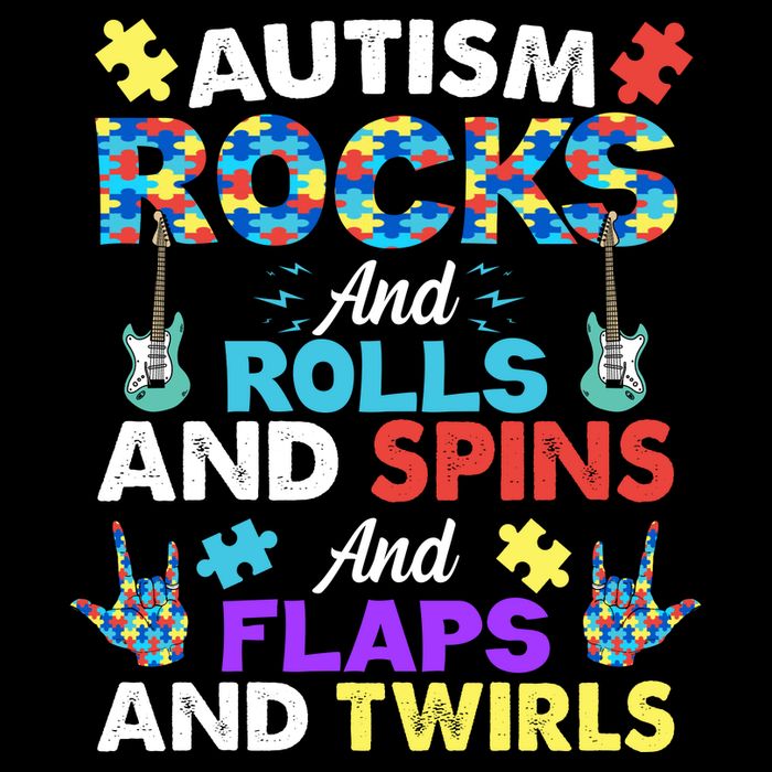 Autism Rocks And Rolls And Spins And Flaps And Twists Flat Bill Trucker Hat
