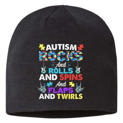 Autism Rocks And Rolls And Spins And Flaps And Twists Sustainable Beanie